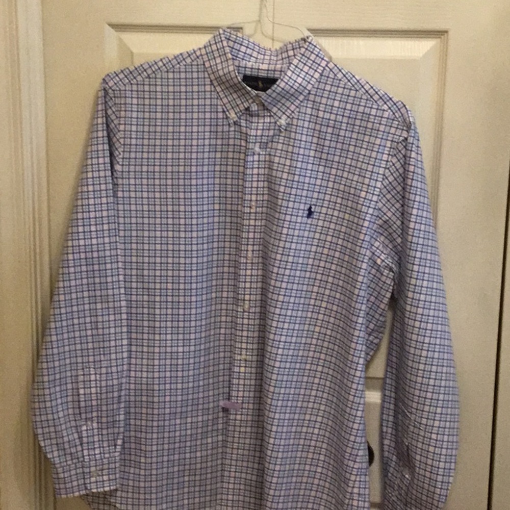 *EUC* Ralph Lauren blue & pink plaid button down. Size XL.